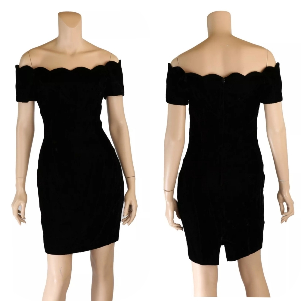 Roberta Vintage 80s 90s Black Velvet Princess Diana Look Prom Party Dress 9/10